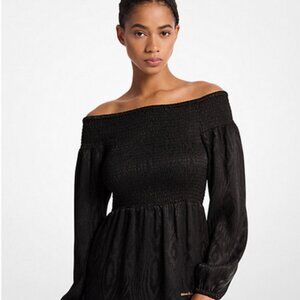 MICHAEL Michael Kors NWT Smocked Moiré Jacquard Off-The-Shoulder Top